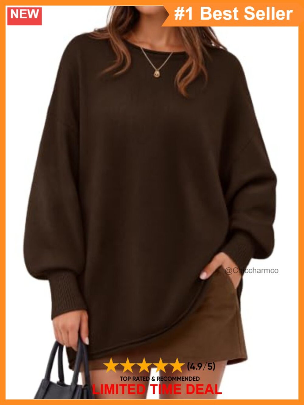 Oversized Long Sleeve Crew Neck Knit Sweater Pullover Casual Fall Winter